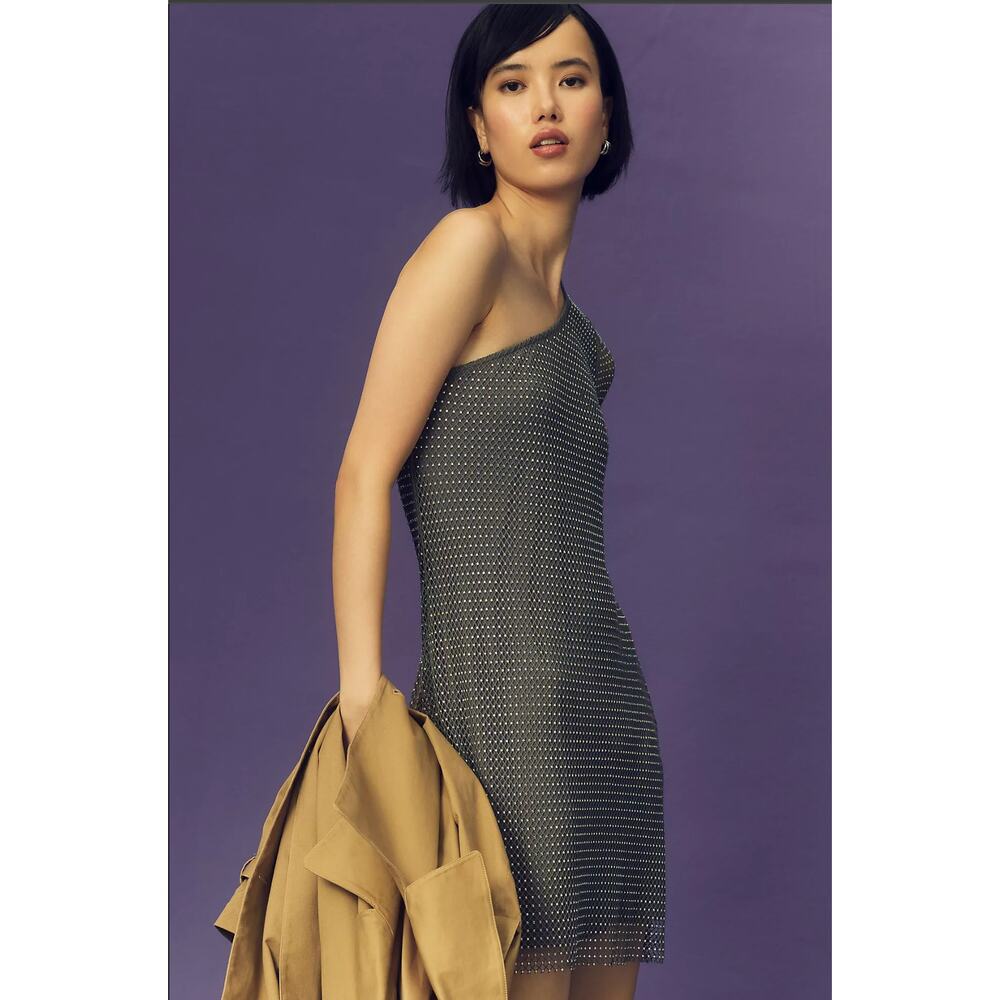 Sunday in Brooklyn One-Shoulder Mesh Shine Mini Dress - New XL - Picture 3 of 5